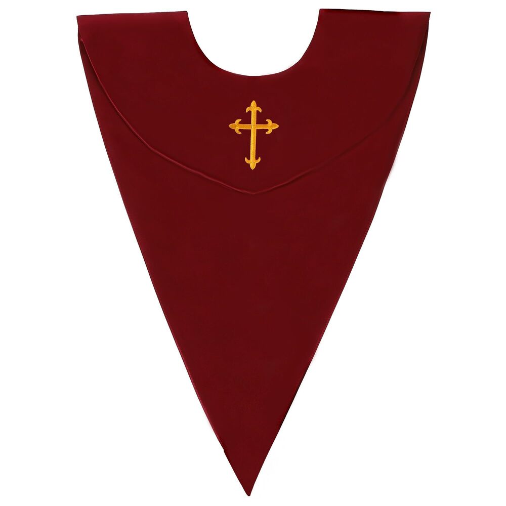 6963 Unisex Classic V Shape Choir Solid Satin Stole with Embroidery Cross